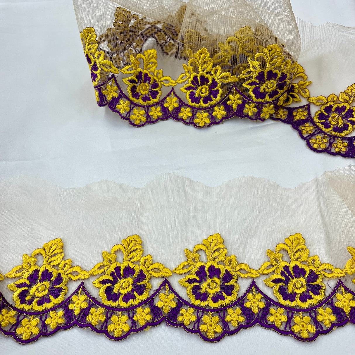 Floral Embroidered Mesh Lace Trim