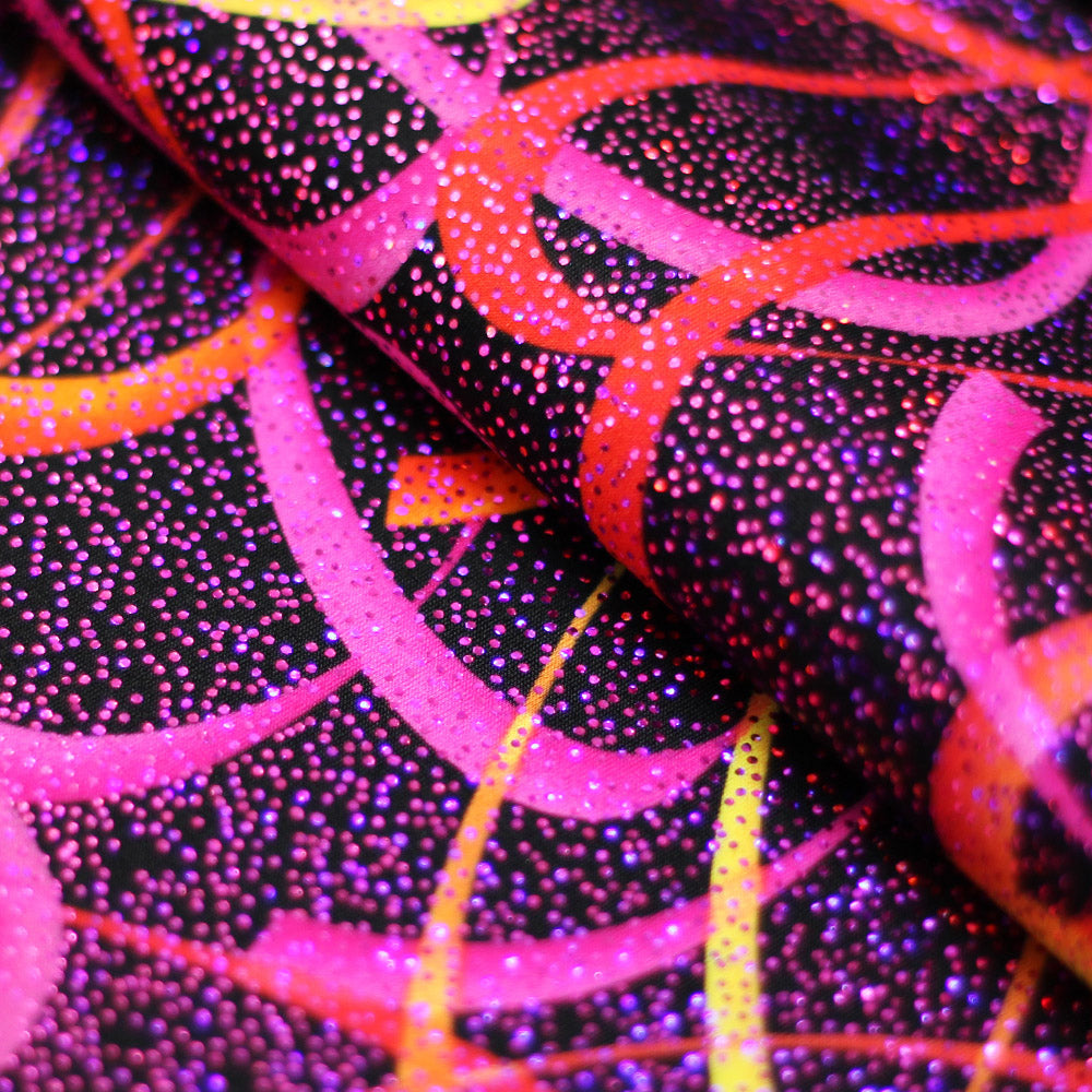 Wild Confetti Nylon Spandex Fabric - Multicolor Rainbow Crescent Print, 58-60" Width (1 Yard)