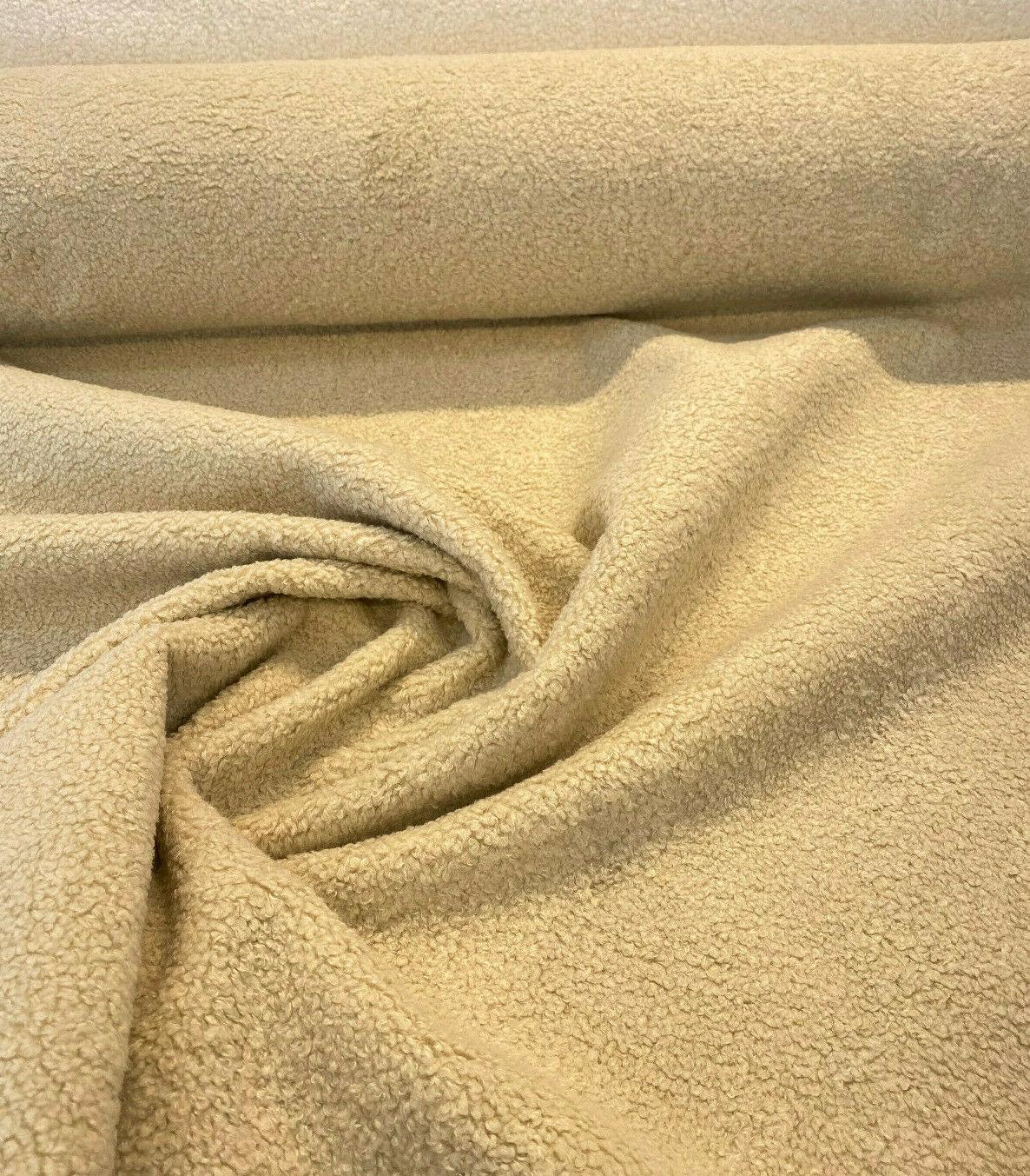 Fuzzy Wooly Boucle Polyester Fabric - Beige Parchment, 54" Width, 50,000 Double Rubs (1 Yard)