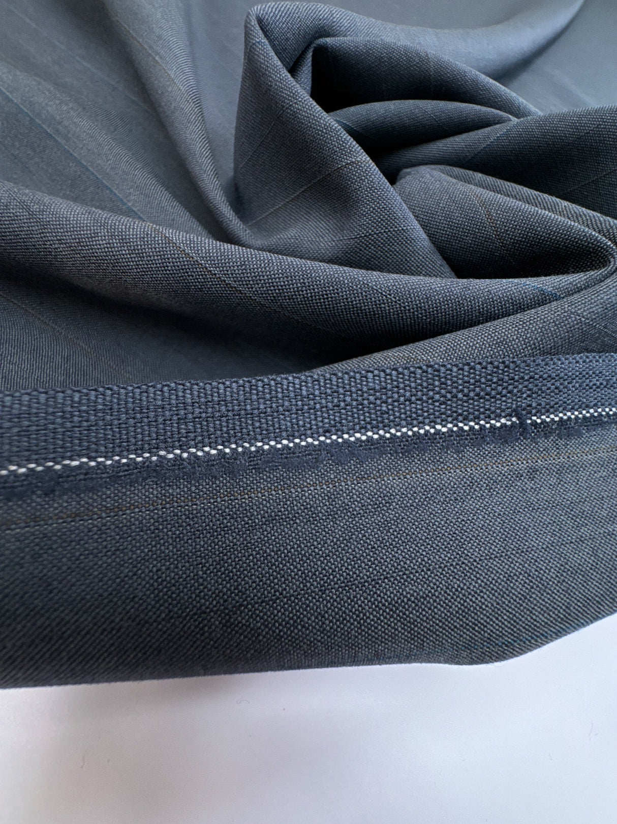 Wool Polyester Striped Suit Fabric Gray Blue