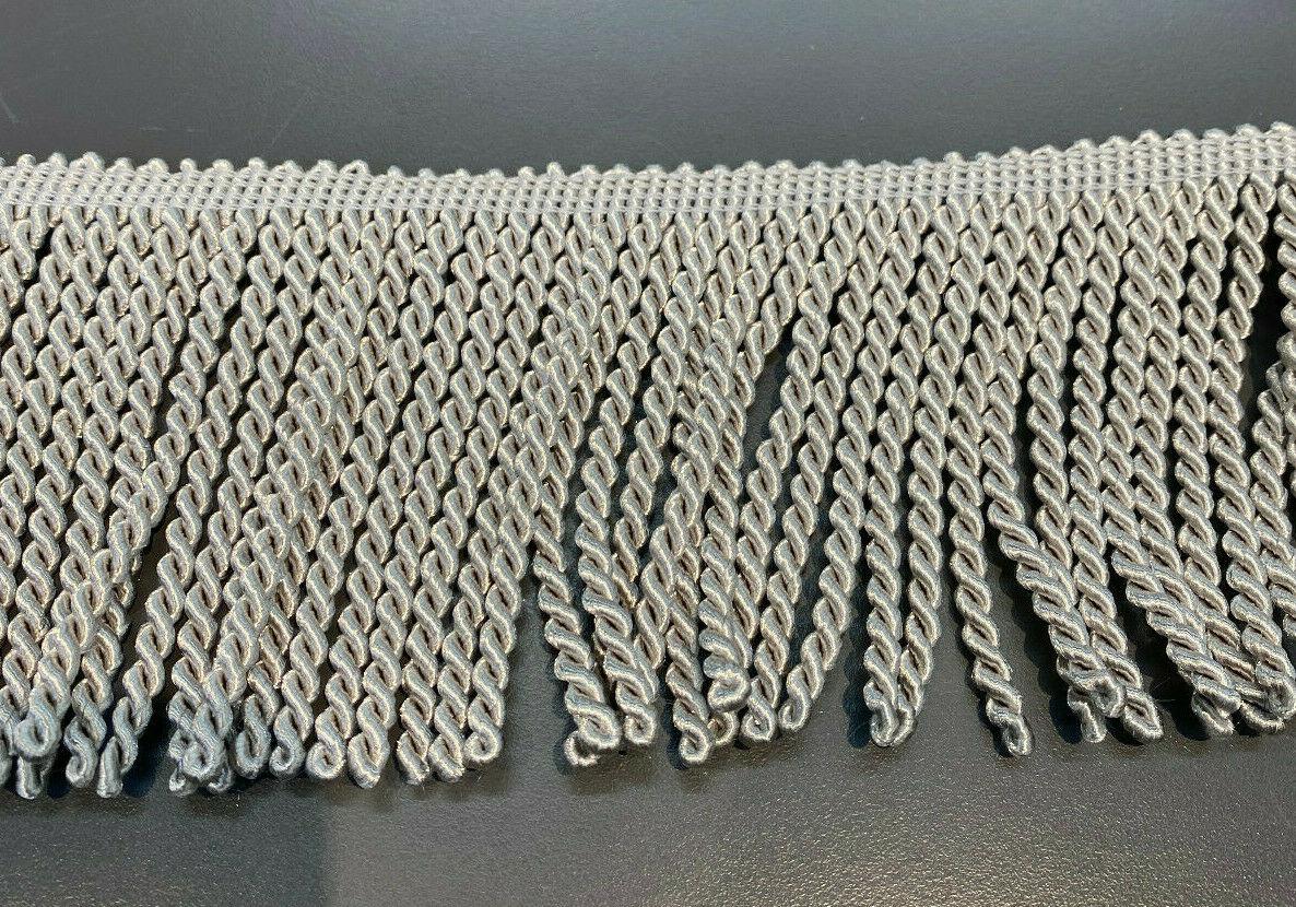 Bullion Fringe 4" Dark Silver Trim - Bullion Fringe Fabric, Dark Silver, 4" Width (1 Yard)