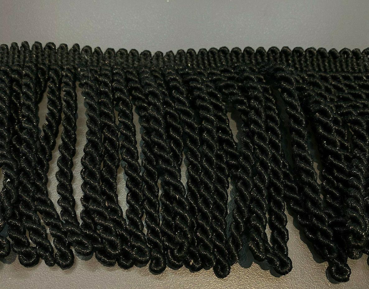 Bullion Fringe Black Trim Fabric - Black, 4" Width (1 Yard)