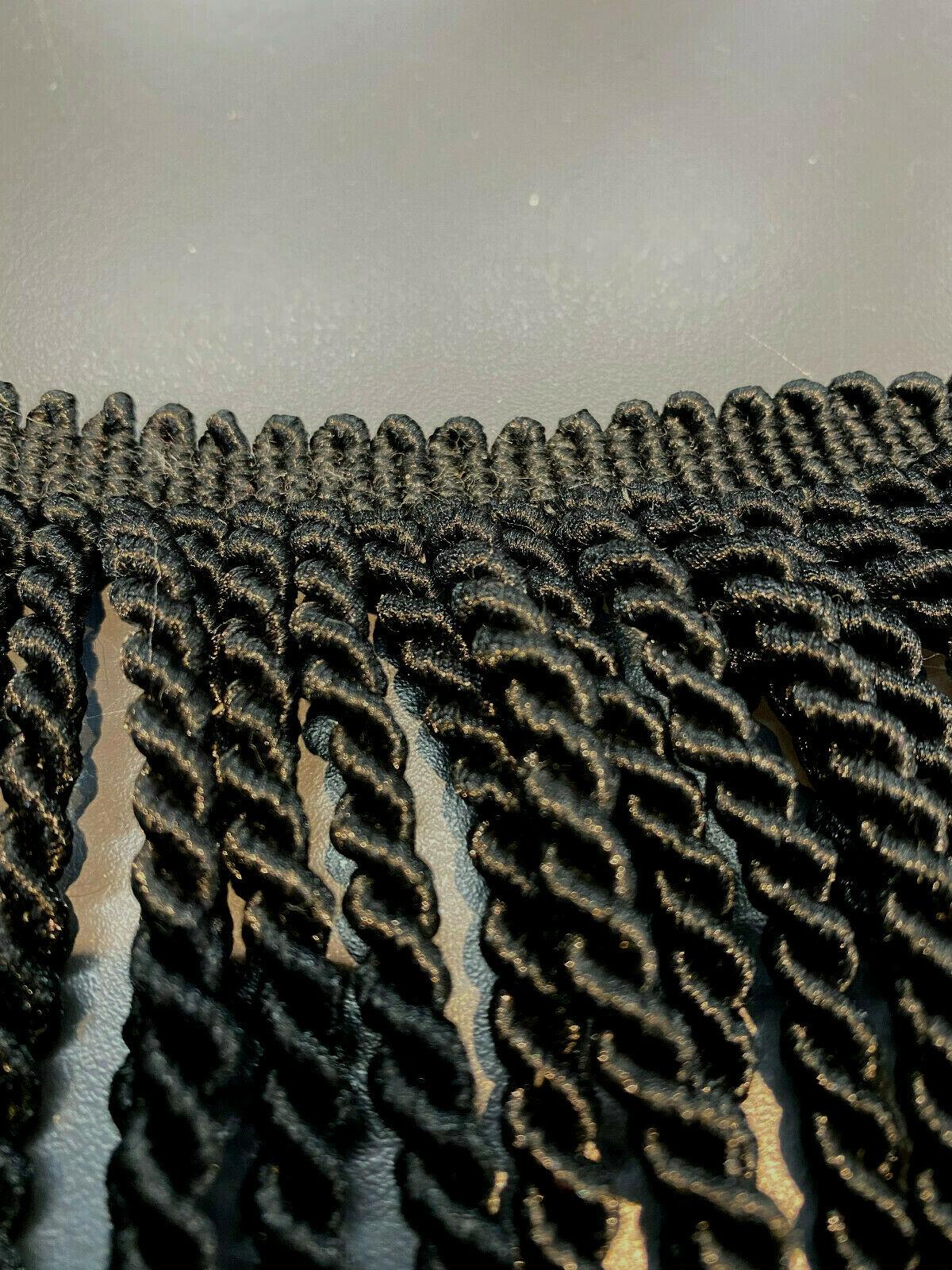 Bullion Fringe Black Trim Fabric - Black, 4" Width (1 Yard)