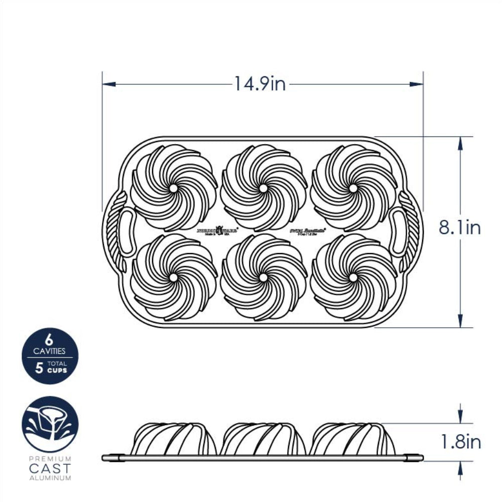 Nordic Ware Swirl Bundtlette Pan, 6 Cavities