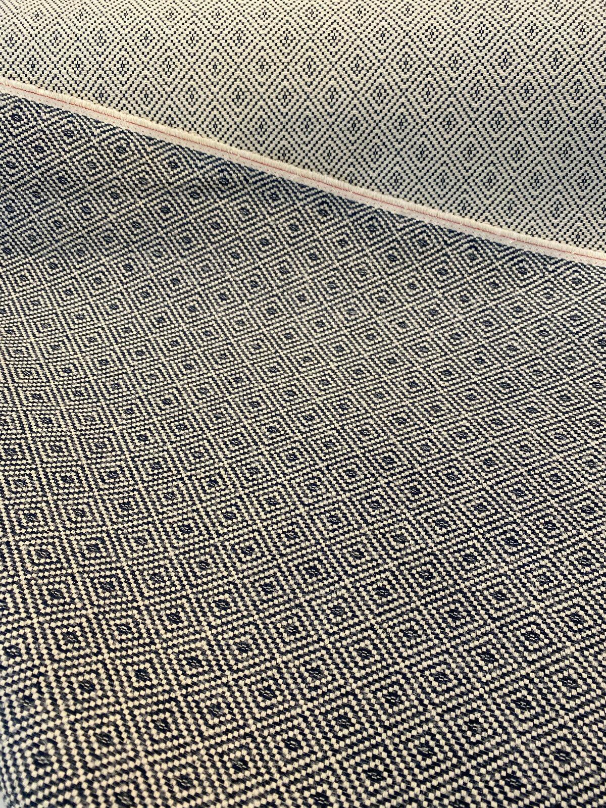 Classic Diamond Brocade Upholstery Fabric - Navy Blue, Off-White, 56" Width (1 Yard)