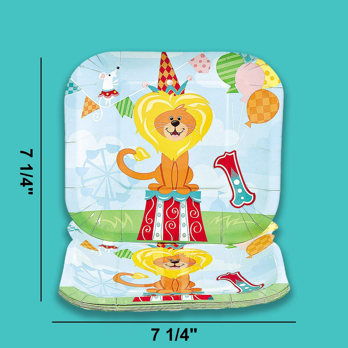 8 Ct. 1st Birthday Circus Dessert Plates Colorful Lion Theme Party Plates 7 1/4"