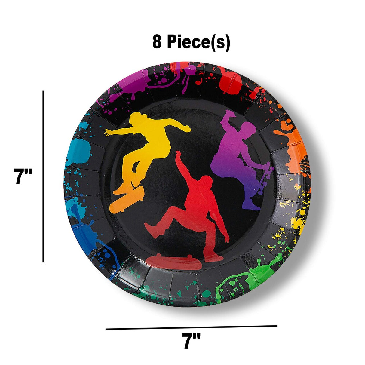 8 Ct. Skateboard Party Kick Flip Paper Dessert Plates 7.25-Inch Plates