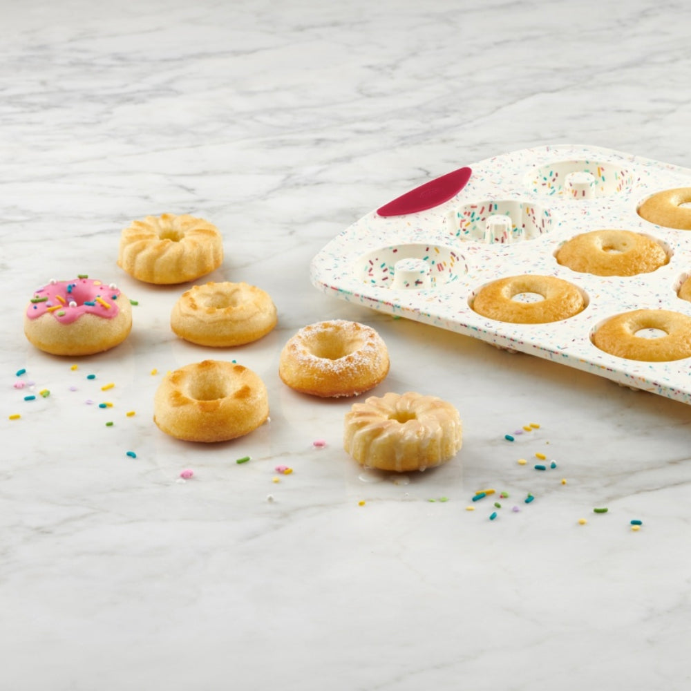 Trudeau Confetti Fuchsia Silicone Donut Pan, 12 Cavities