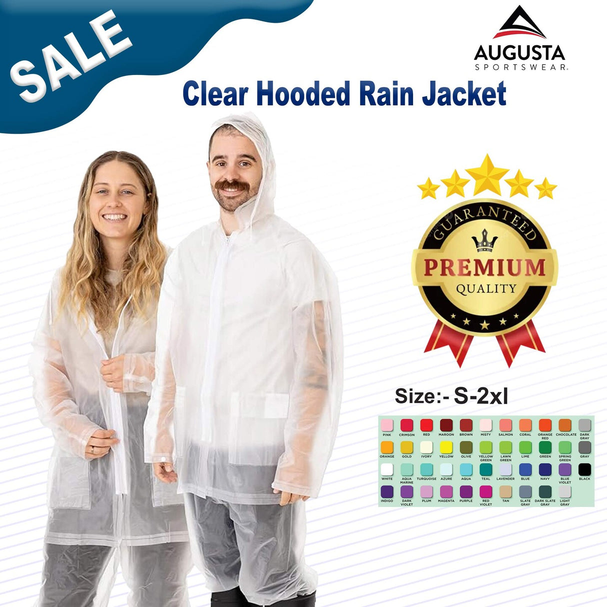 Augusta Sportswear® Clear Hooded Rain Long Sleeve Jacket