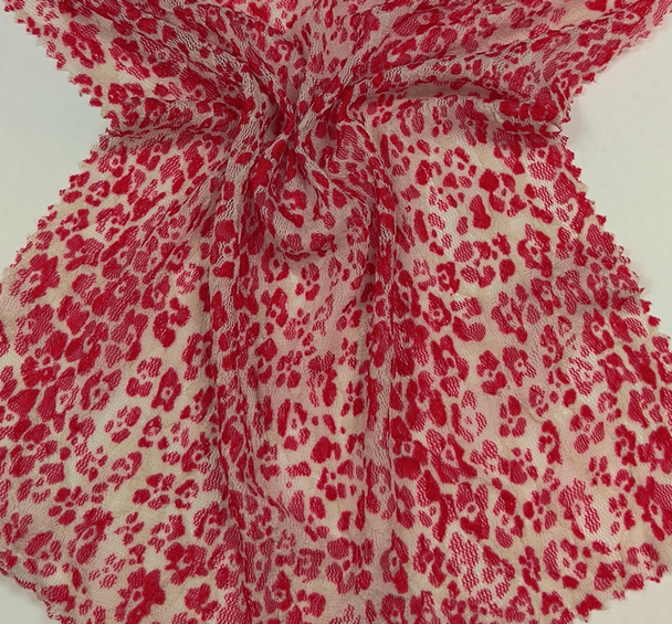 1 Yard Lace Animal Print Apparel Fabric 50/52" Red Ivory, Lightweight Stretch Lace for Dresses & Lingerie