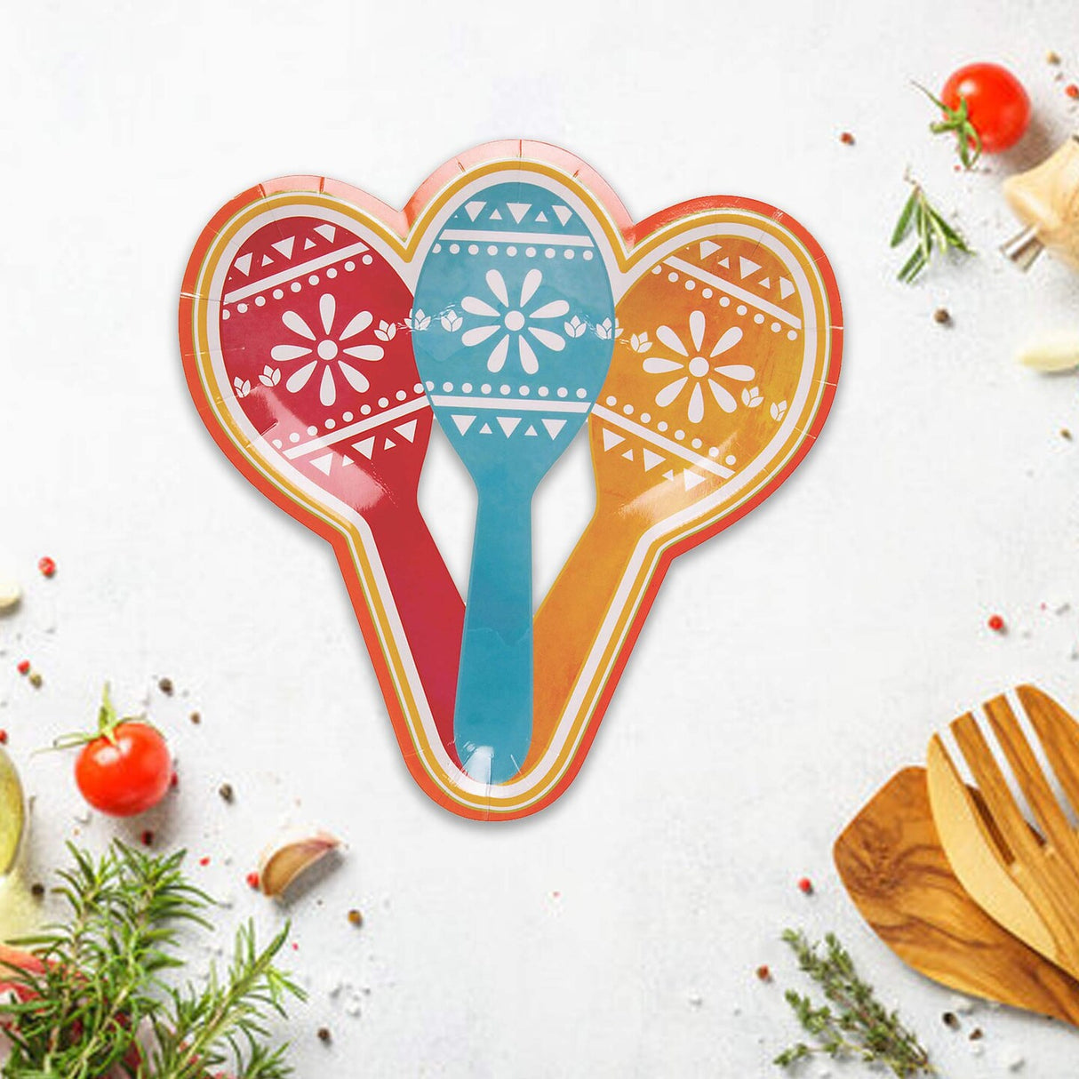 8 Count Let's Fiesta Maraca Shaped Paper Dessert Plates 7 1/4" x 7 1/2" – Colorful Party Supplies & Celebrations