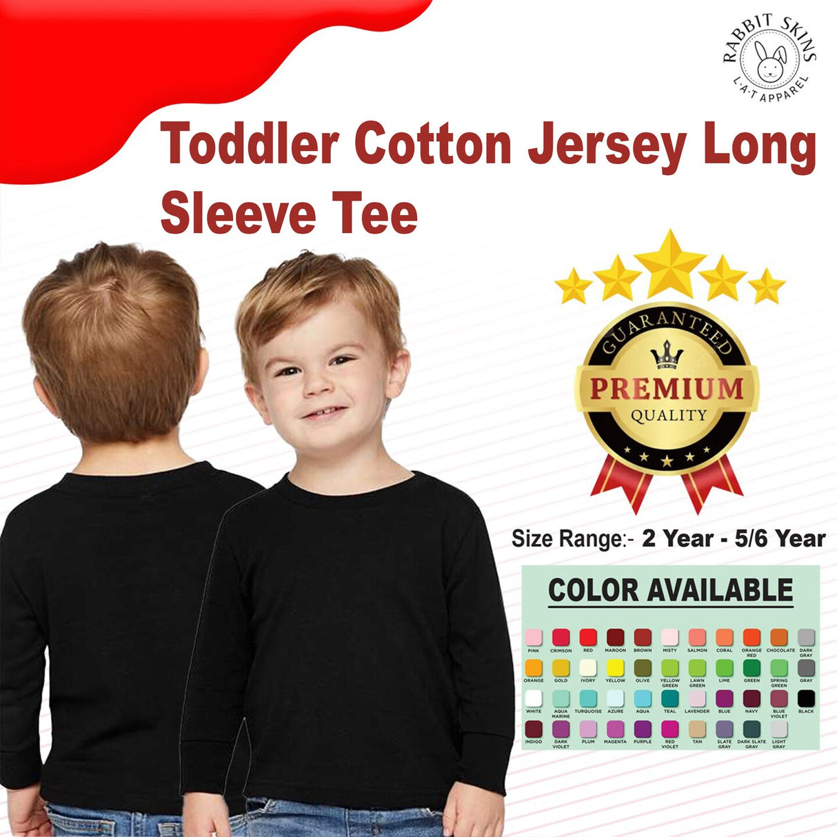 RADYAN® Toddler Cotton Jersey Crewneck Long Sleeve T-Shirt - 3311