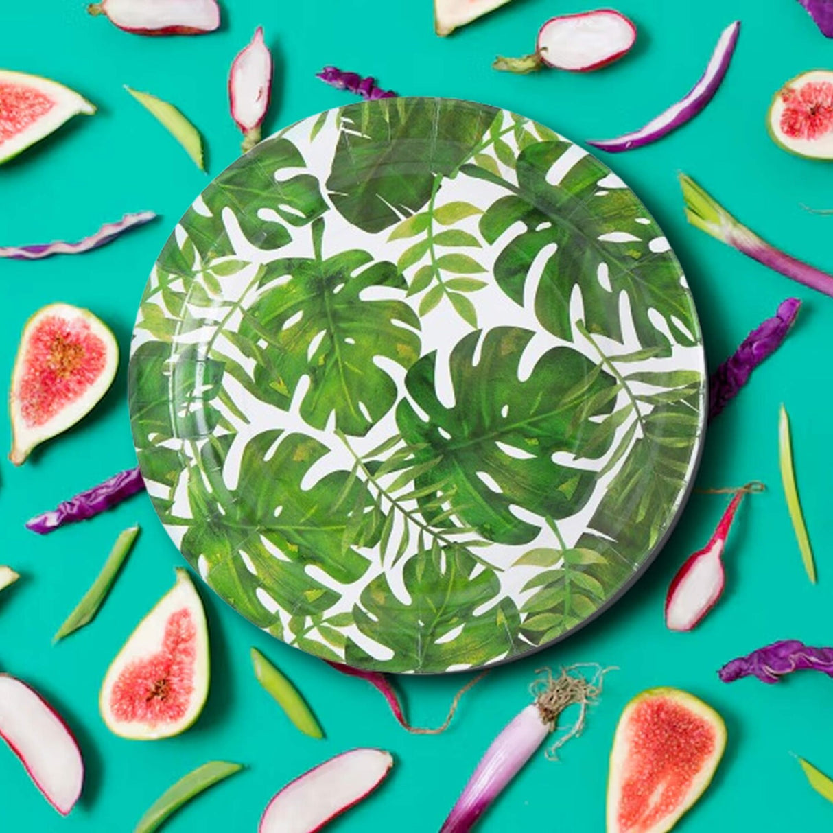 8 Count Palm Leaf Tropical Party Paper Dinner Plates 9 Inch for Luau or Summer Celebration