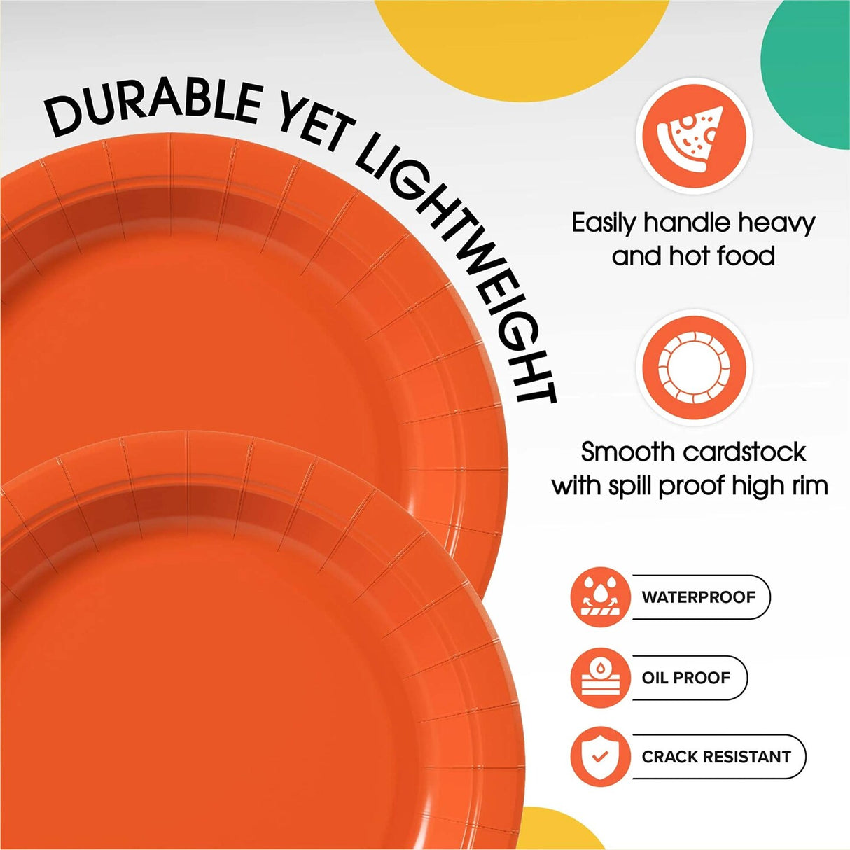 100 Count Orange Paper Plates 7 Inch Durable Disposable Supplies for Parties