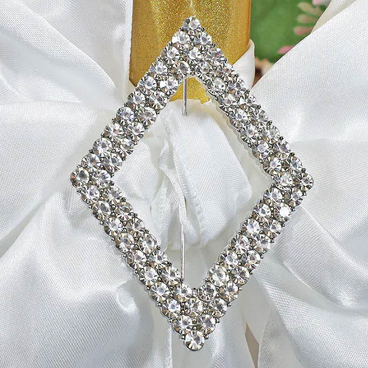 1 Piece Diamond Rhinestone Chair Band Buckle Silver Metal Accent 2 Inch Width