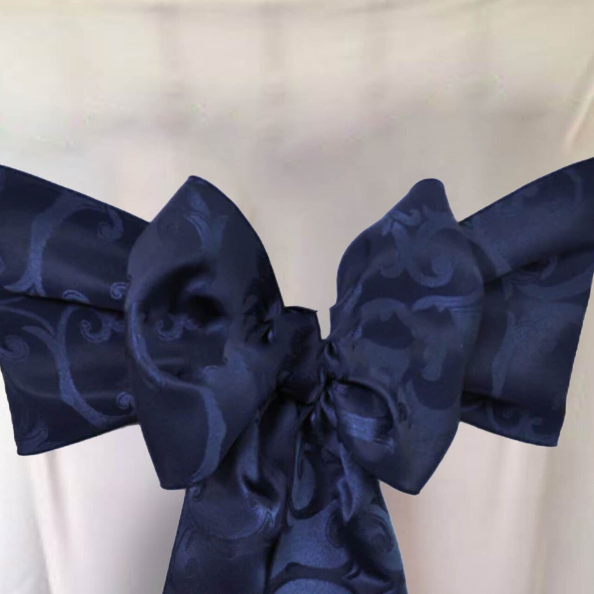 10 Pieces Navy Blue Versailles Damask Jacquard Chair Sashes, 7.5"x108" Elegant Event Polyester Decor