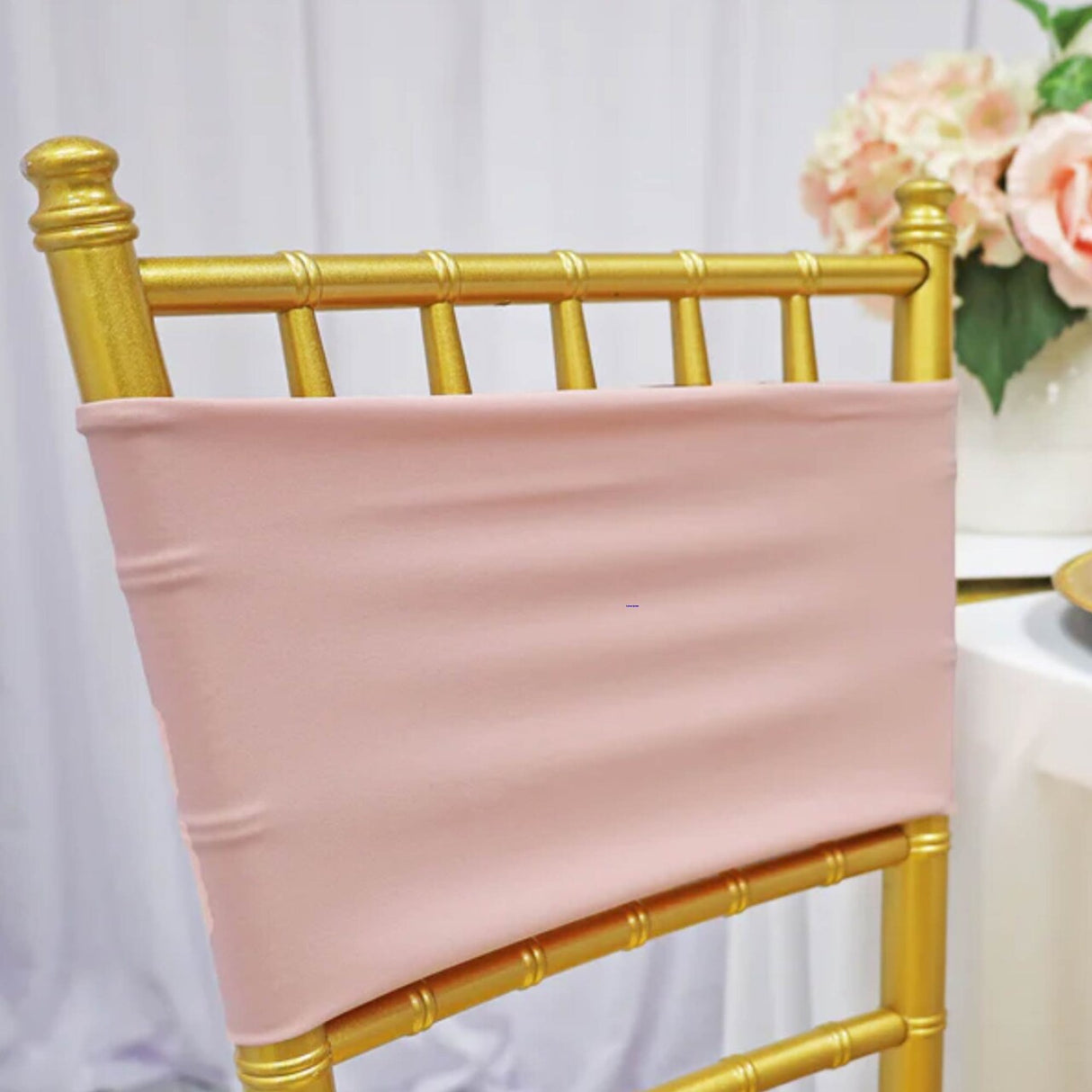 10 Pieces Soft Blush Pink Or Rose Gold Stretch Spandex Chair Bands 7 x 13 Inches