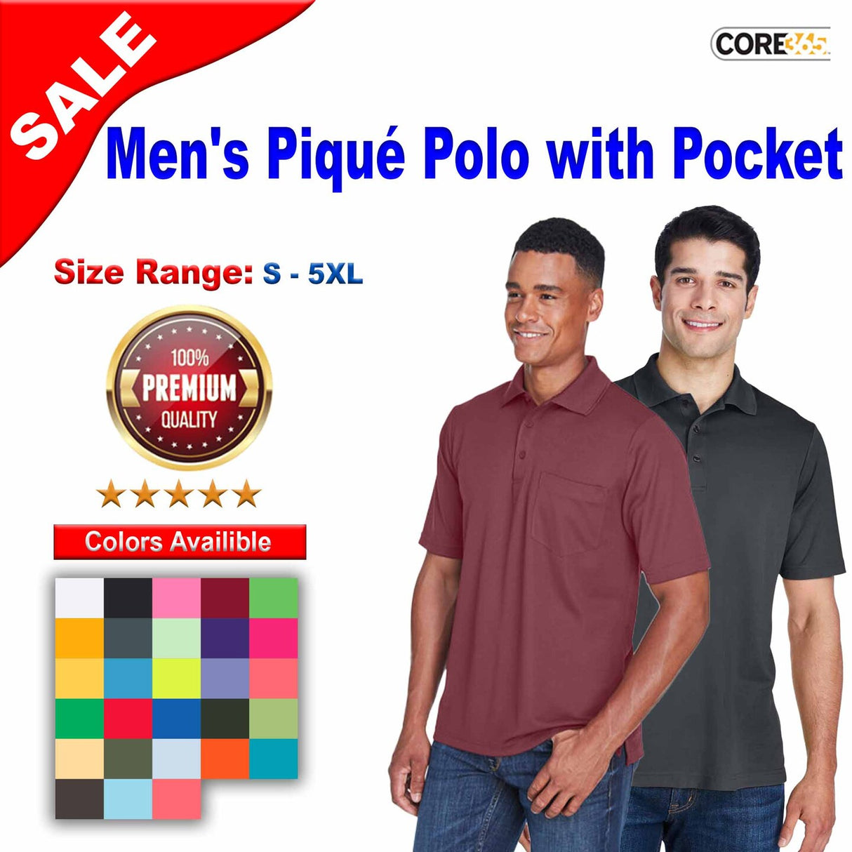 CORE® Men's Origin Performance Pique Polo with Pocket