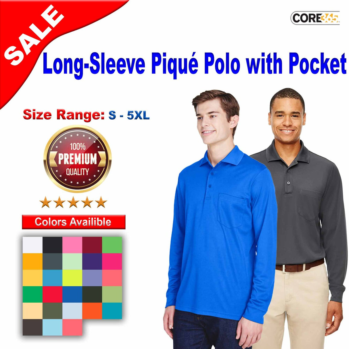 CORE® Adult Pinnacle Performance Long-Sleeve Piqué Polo with Pocket