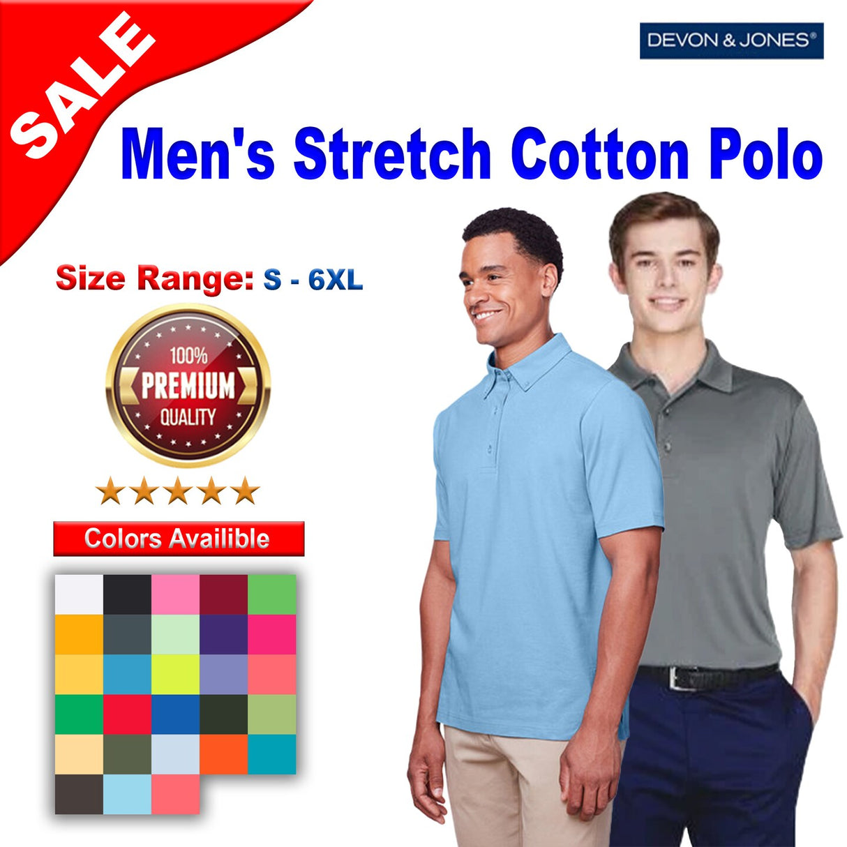 UltraClub® Men's Lakeshore Stretch Cotton Performance Polo