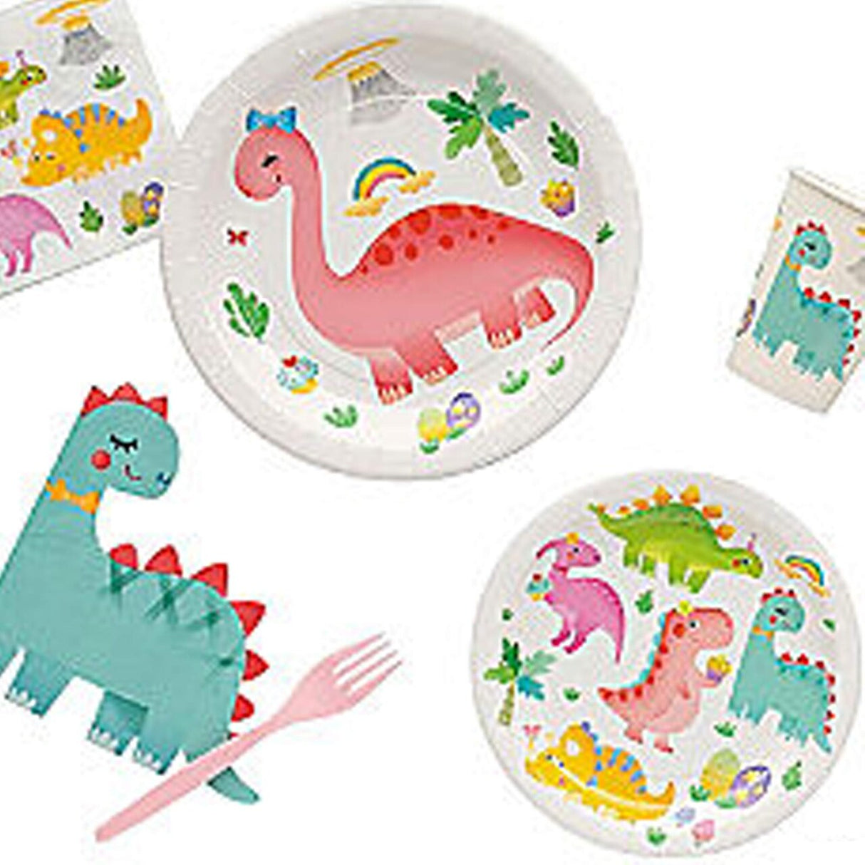 8 Ct. Pastel Dinosaur Dessert Plates Adorable 7" Paper Plates for Dino-Themed Celebrations
