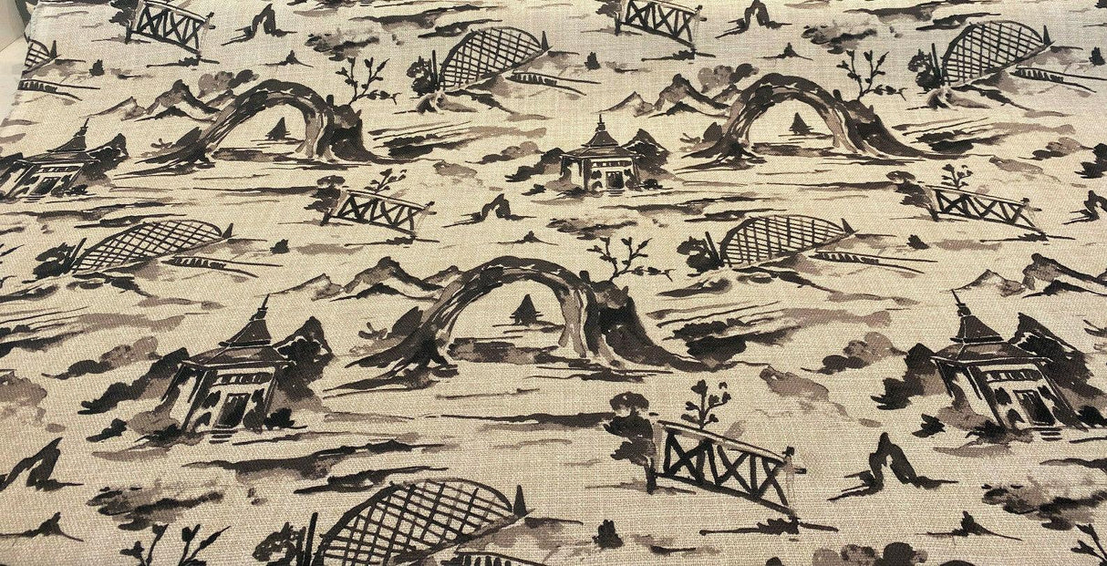 Nanping Toile Chinoiserie Black Basketweave Polyester Fabric - Black Toile, Basketweave, 54" Width (1 Yard)