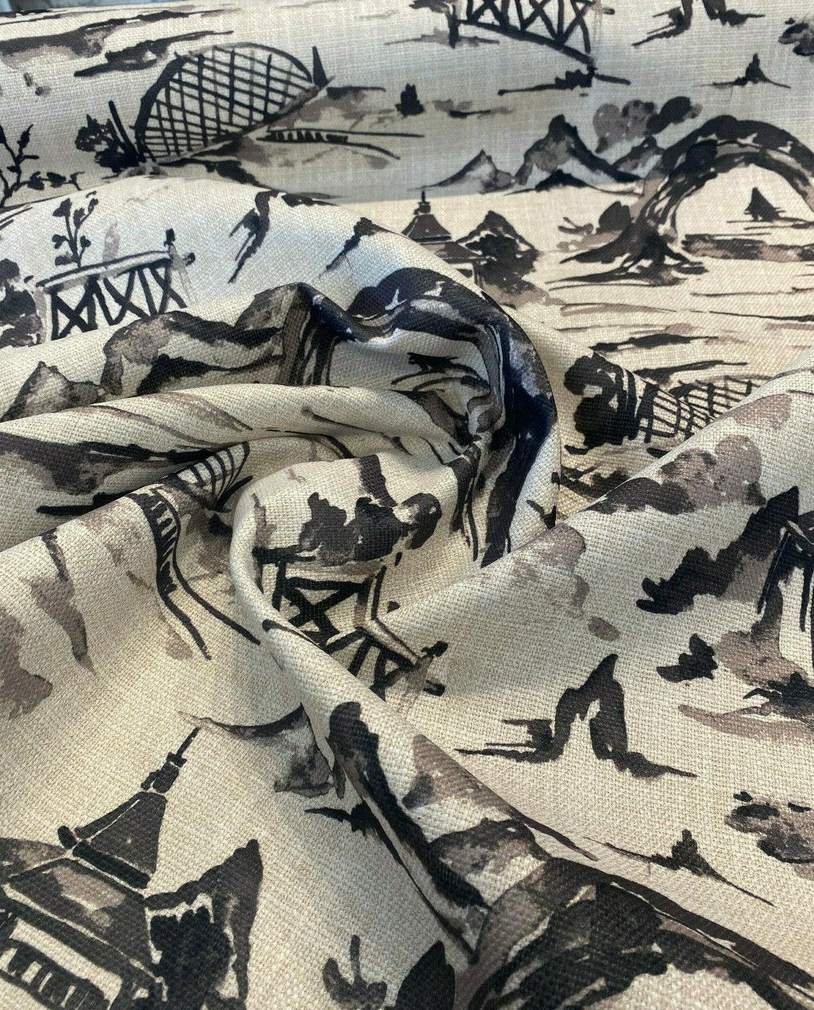 Nanping Toile Chinoiserie Black Basketweave Polyester Fabric - Black Toile, Basketweave, 54" Width (1 Yard)