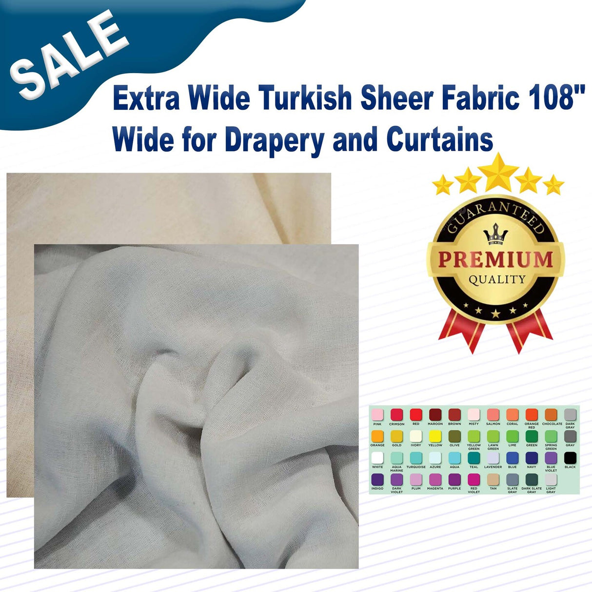 Extra Wide Turkish Sheer Fabric 108" Wide for Drapery and Curtains