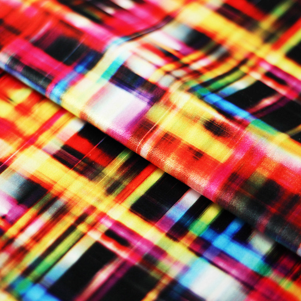 Optic Plaid Multi Polyester Spandex Fabric - Multicolor Plaid, 58/60" Width (1 Yard)