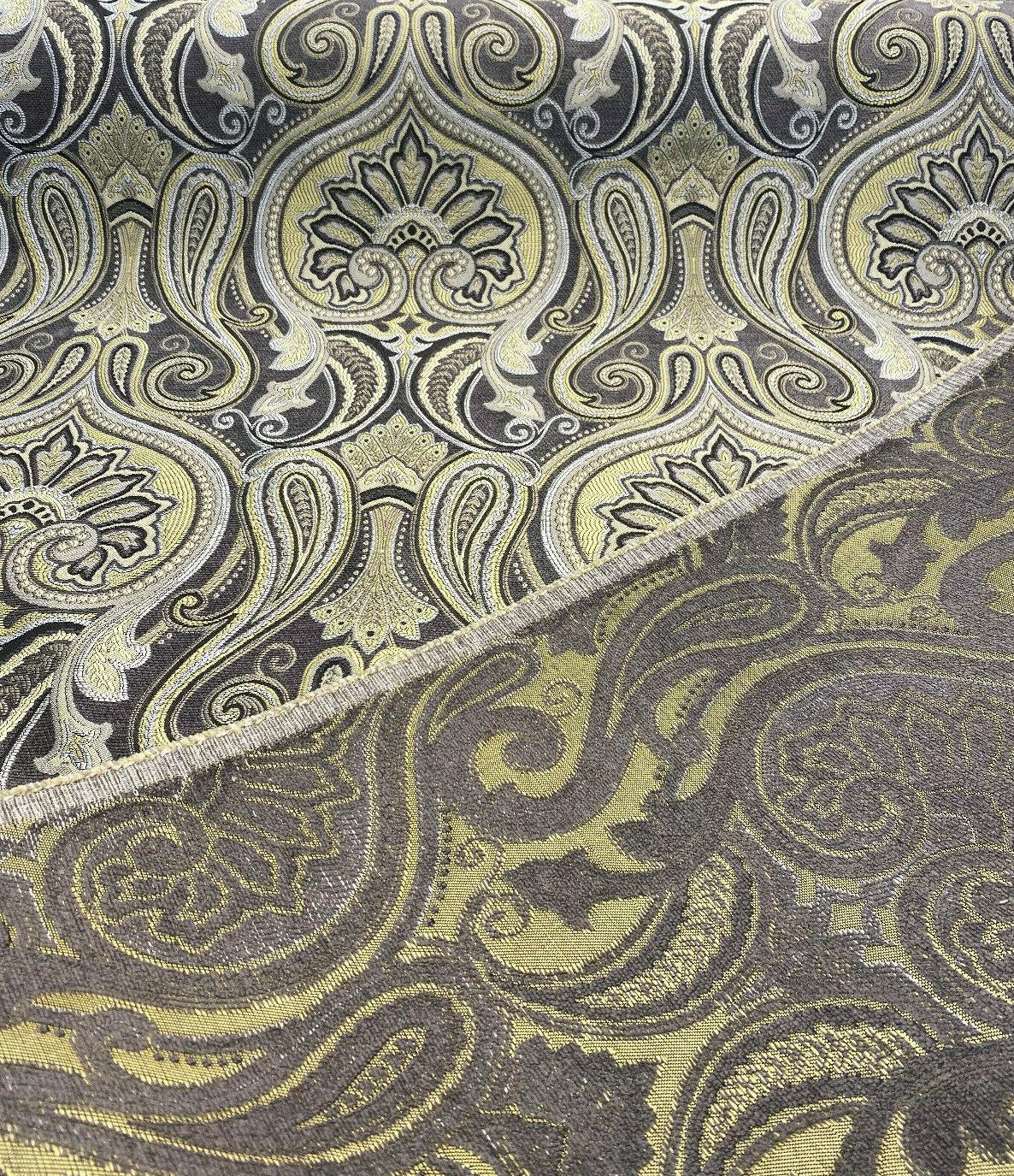 Damask Jaclyn Silver Chenille Fabric - Silver Beige Charcoal Damask, 58" Width (1 Yard)