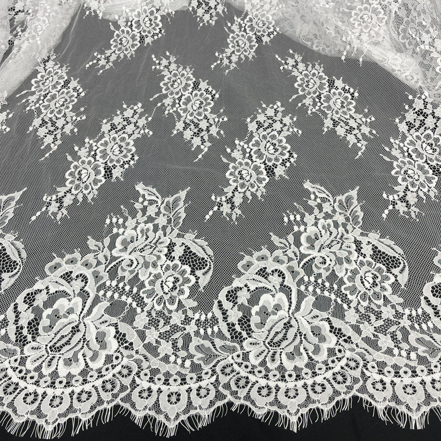 3 Yards Chantilly Embroidered Lace Fabric with Eyelash Scallop
