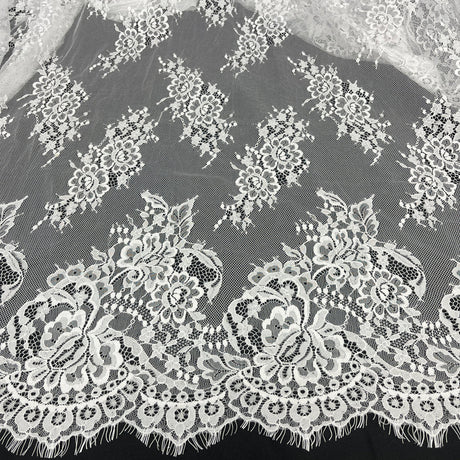 3 Yards Chantilly Embroidered Lace Fabric with Eyelash Scallop