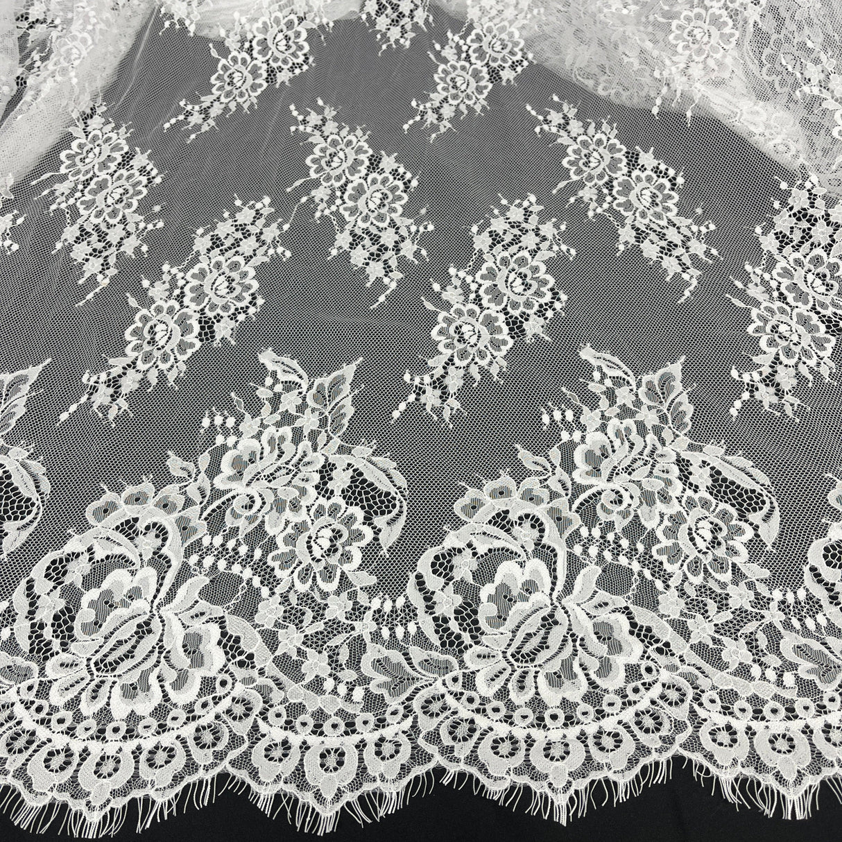 Embroidered Lace Fabric with Eyelash Scallop