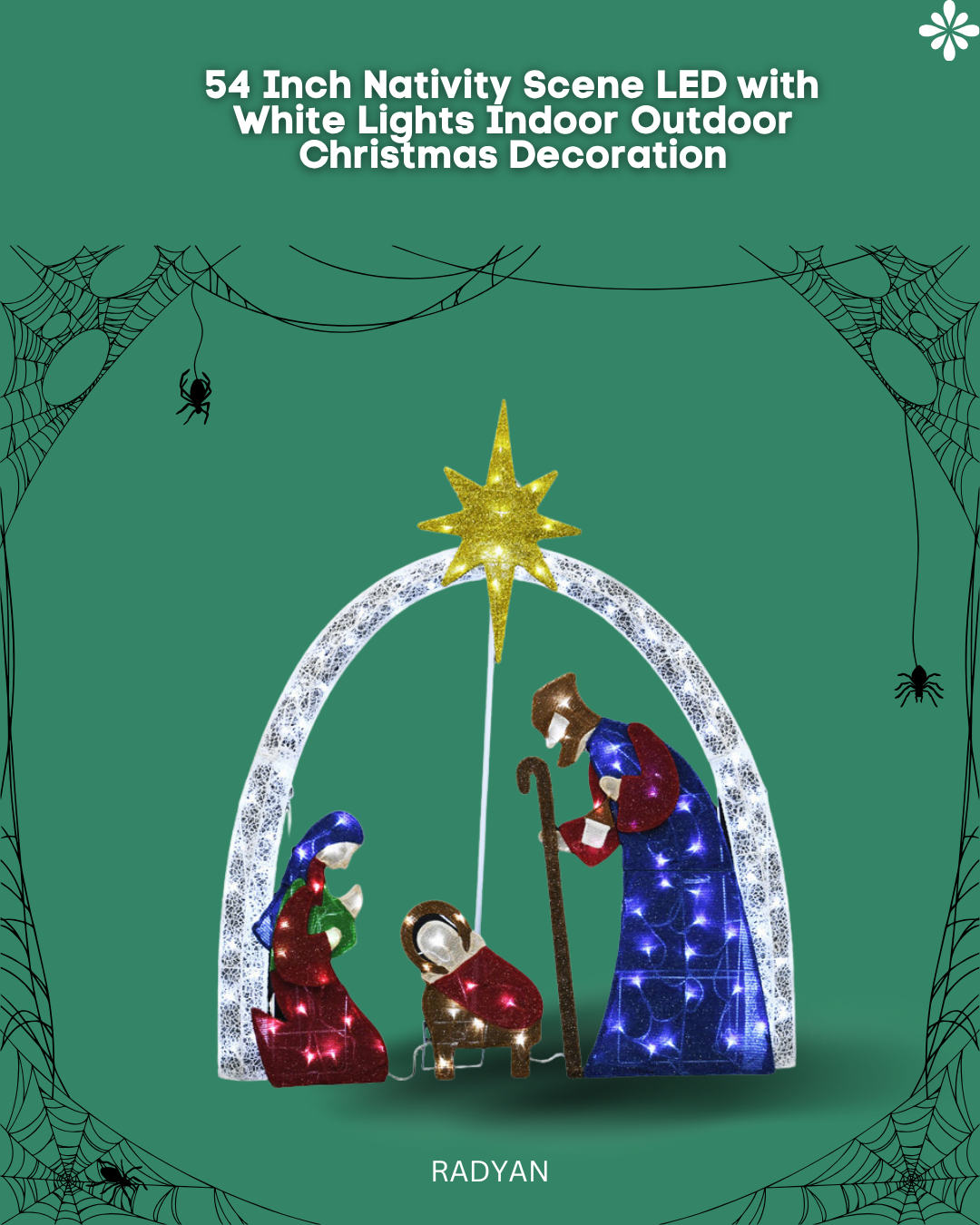 54 Inch Nativity Scene LED with White Lights Indoor Outdoor Christmas Decoration