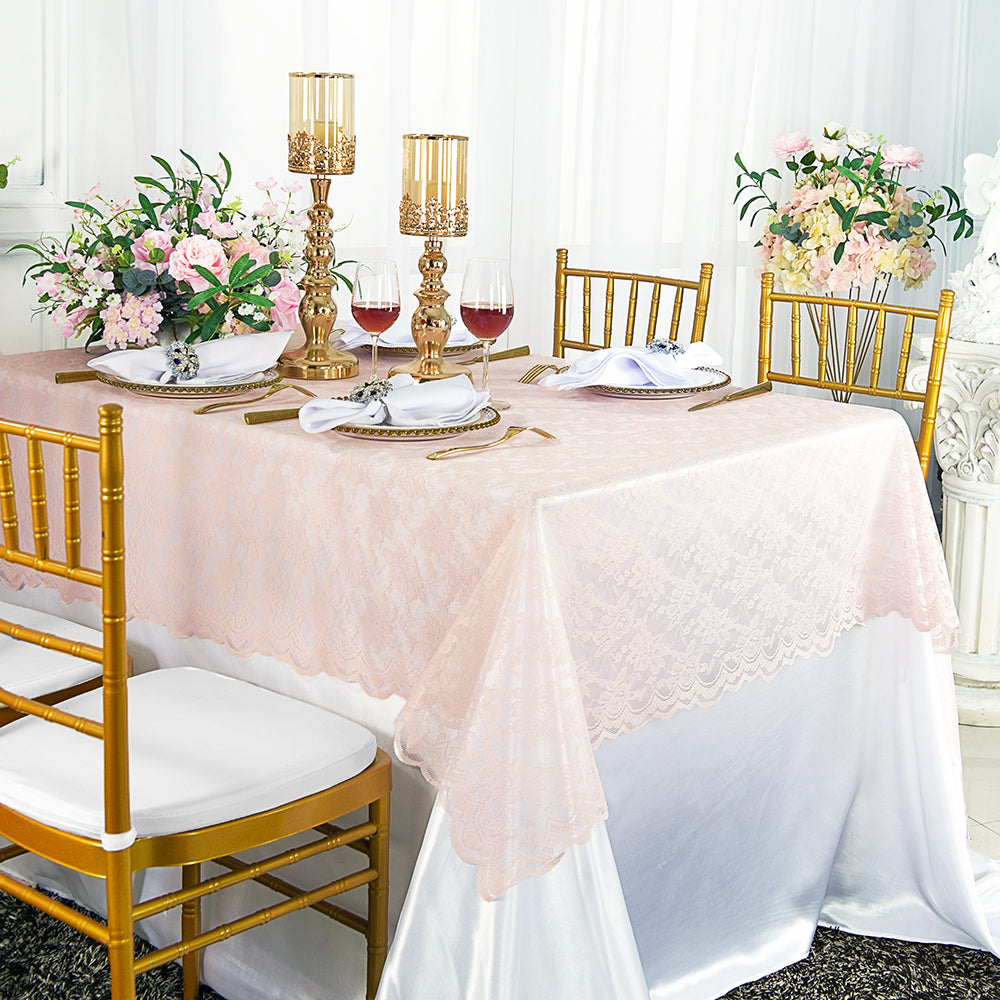 Rectangular Lace Table Overlay Topper 54x108 Blush Pink