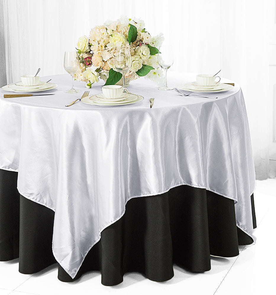 Satin Table Overlay 85x85 Square White