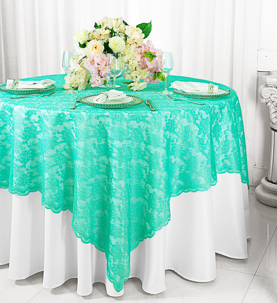 Square Lace Table Overlay 54x54 Tiff Blue/Aqua Blue