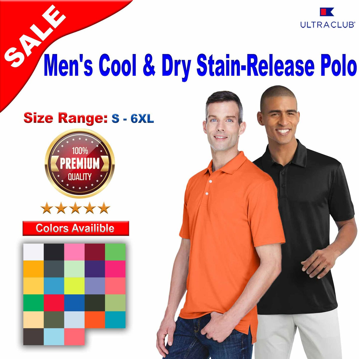 UltraClub® Men's Cool & Dry Stain-Release Performance Polo