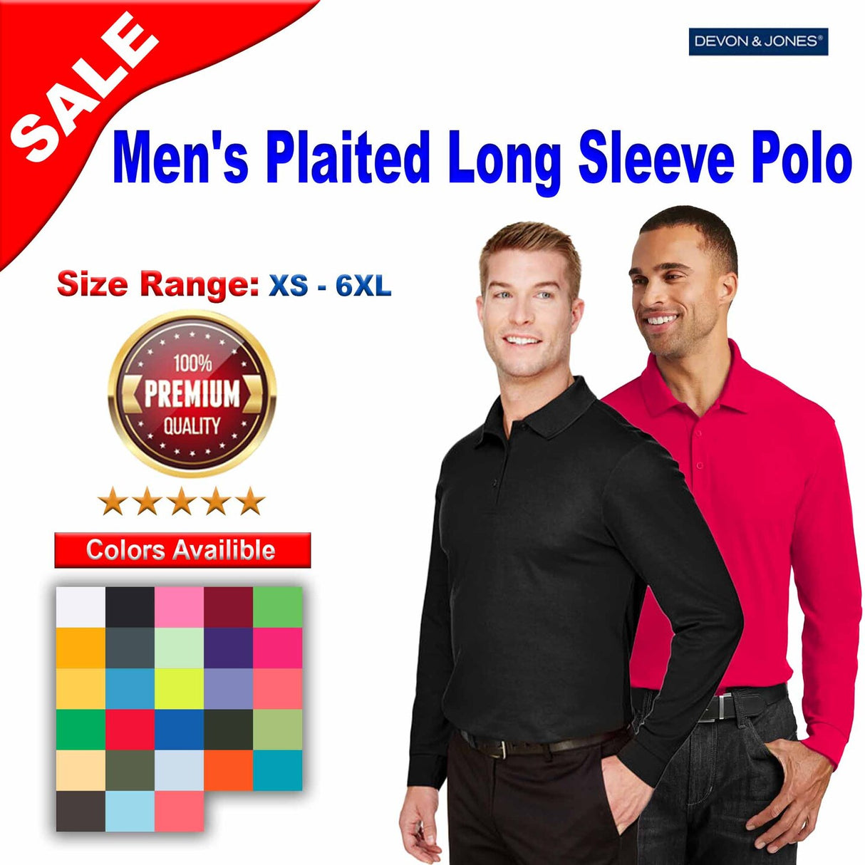Devon & Jones® CrownLux Performance Men's Plaited Long Sleeve Polo