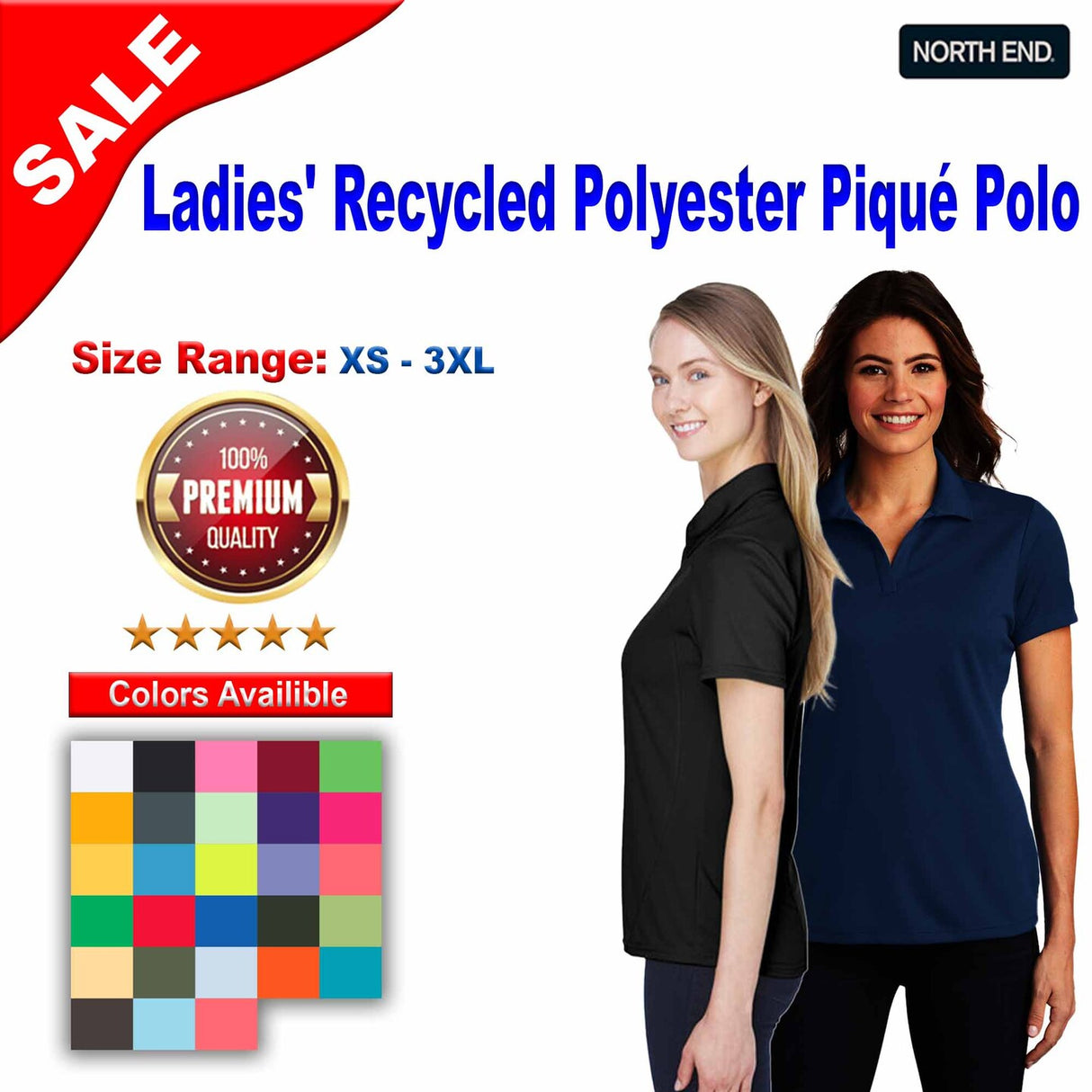 North End® Ladies Recycled Polyester Performance Piqué Polo