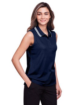 Devon & Jones® CrownLux Performance Ladies Plaited Tipped Sleeveless Polo