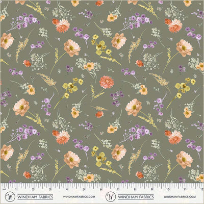 Cotton Floral Print Aviva Charm Thyme 44/45" Fabric