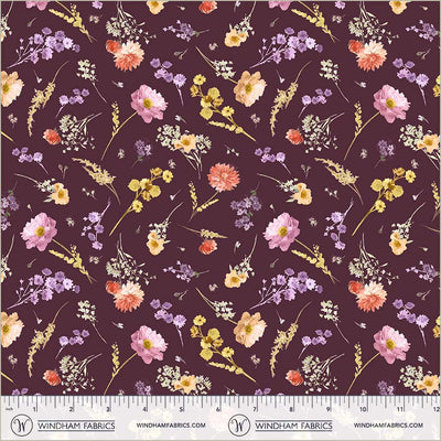 Cotton Floral Print Fabric Aubergine 44/45"
