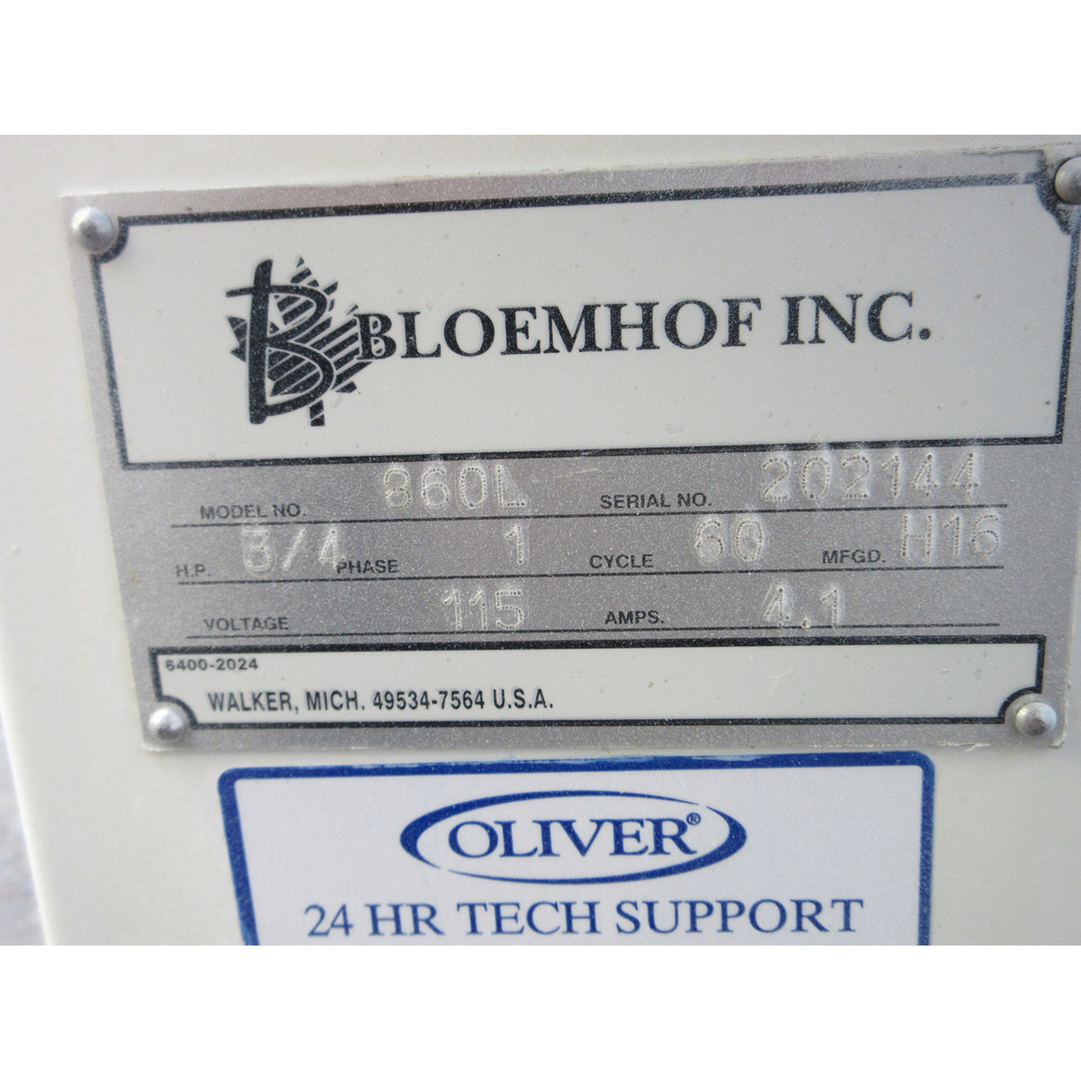 Bloemhof 860L Sheeter Moulder, Includes 2 Pressure Plates, Used Excellent Condition