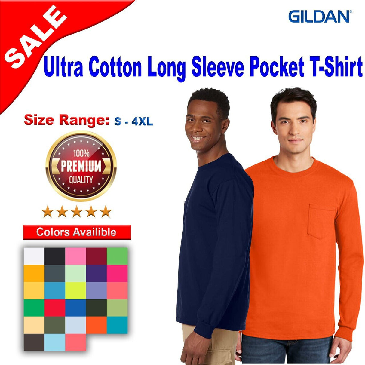 Gildan® Ultra Cotton Long Sleeve Crew-Neck Pocket T-Shirt