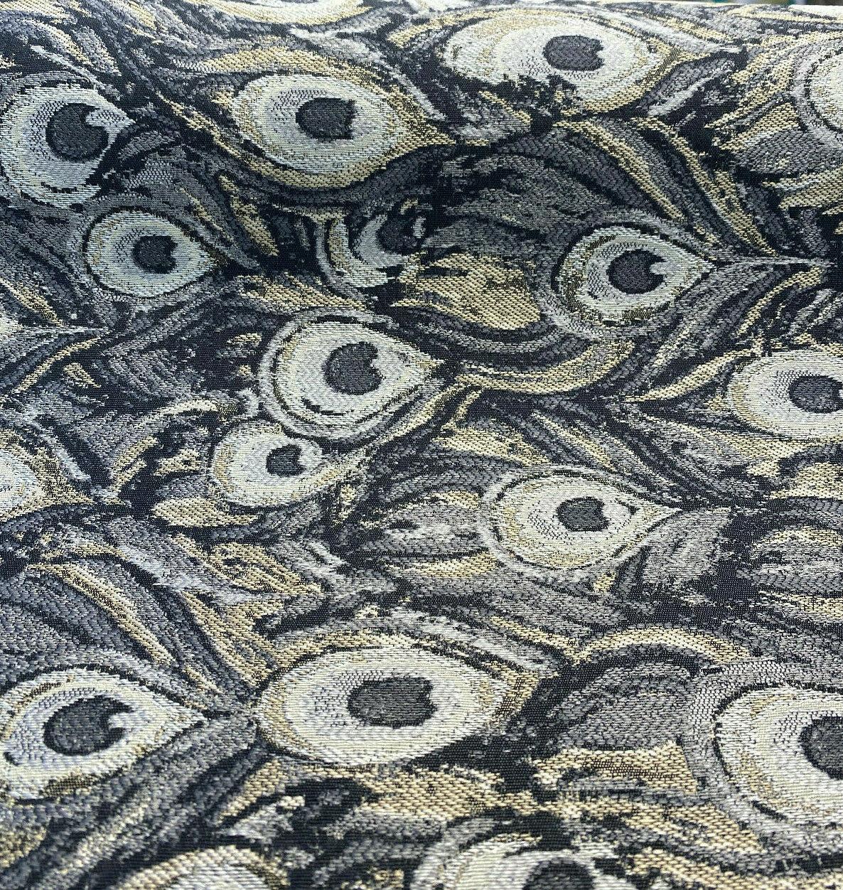 Peacock Silver Animal Upholstery Jacquard Fabric - Silver Beige Gray With Hints Of Antique Gold, 1 Yard
