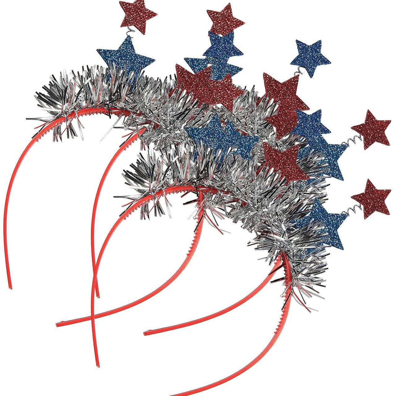 5 1/2" Patriotic Glitter Star & Tinsel Head Boppers 12 Pieces