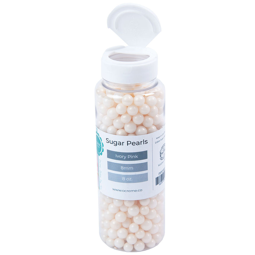 Ivory Pink Sugar Pearls Decoration Balls, 8mm - 8 oz.
