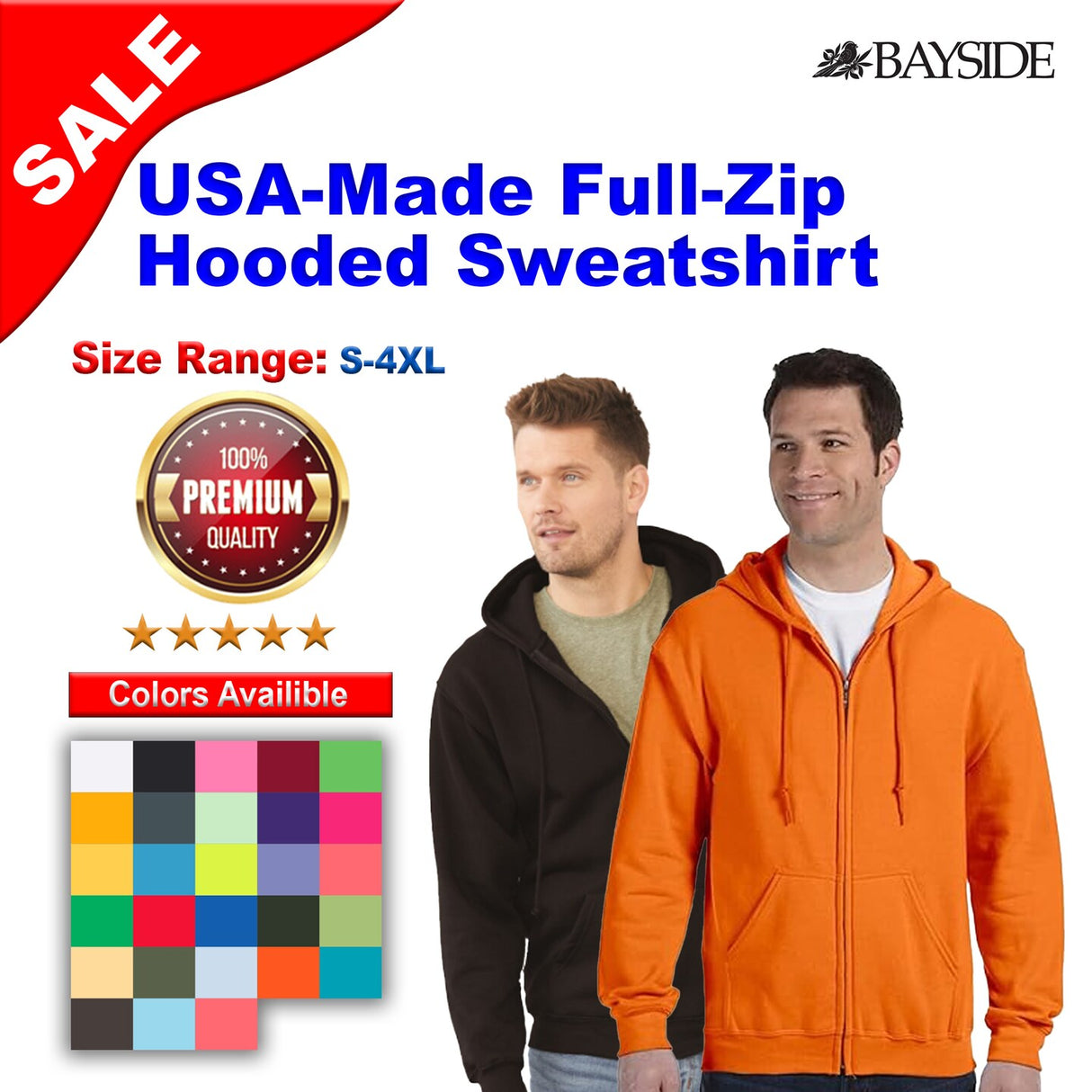 Bayside® USA-Made Full Zip Hooded Sweatshirt
