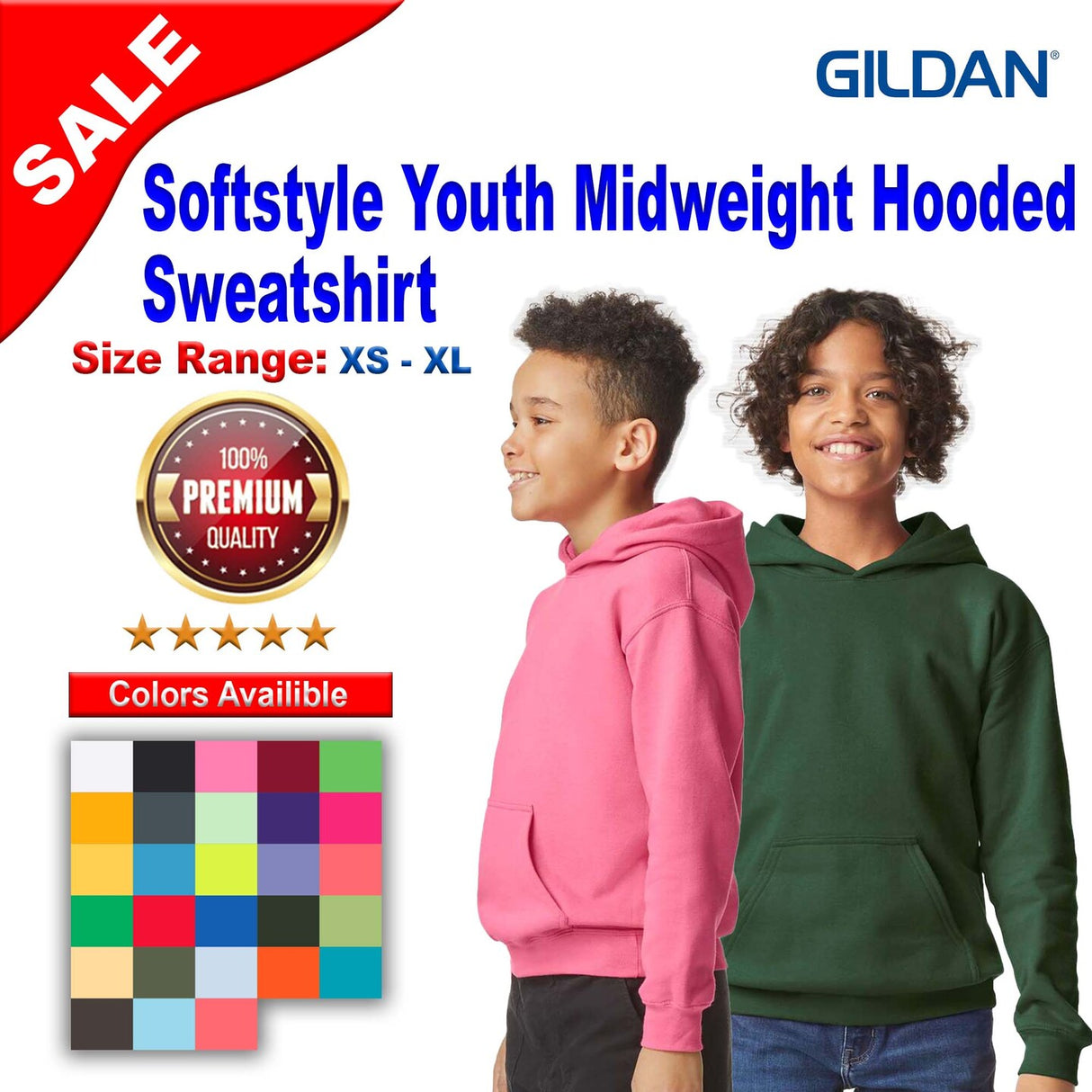 Gildan® Softstyle Youth Midweight Hooded Sweatshirt
